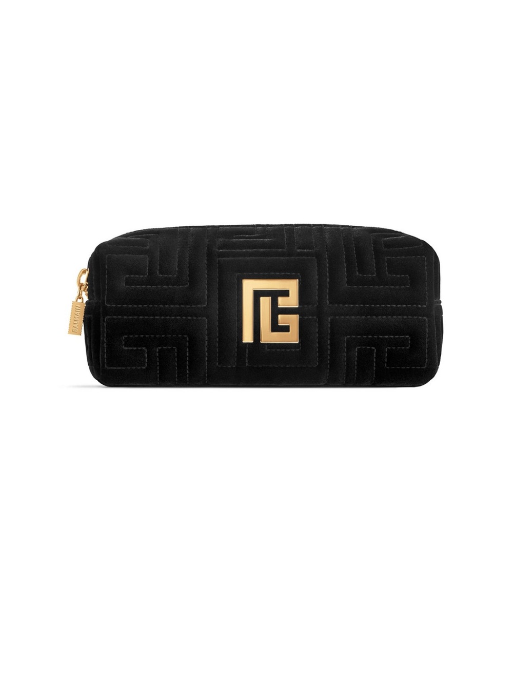Balmain Black Quilted Velvet Pouch with Gold Tag